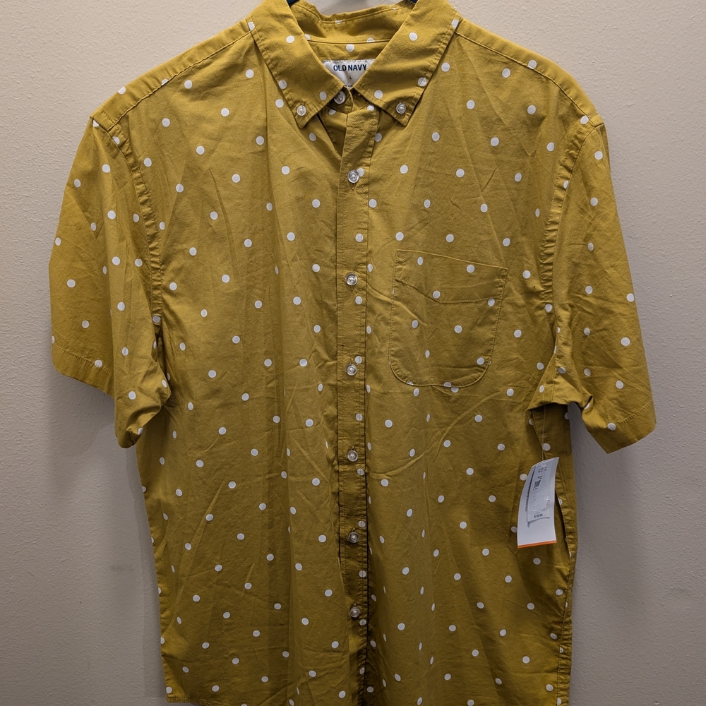 Old Navy Men's Yellow Polka Dot Shirt